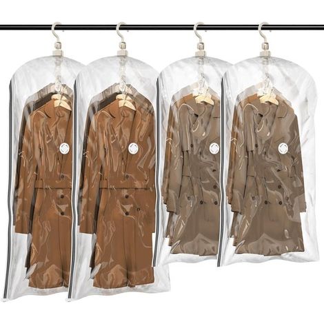 Bolsas colgantes de almacenamiento al vacío para ropa，4 unidades (2 largas de 135x70cm y 2 cortas de 105x70cm)，mangueras de vacío para trajes (1/2)