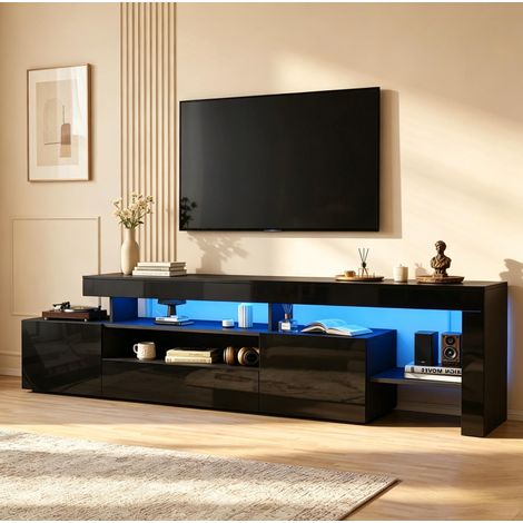 Mobile TV 192x37x53 cm in truciolato nero con LED, per soggiorno piccolo – MEUBLIV (1/5)