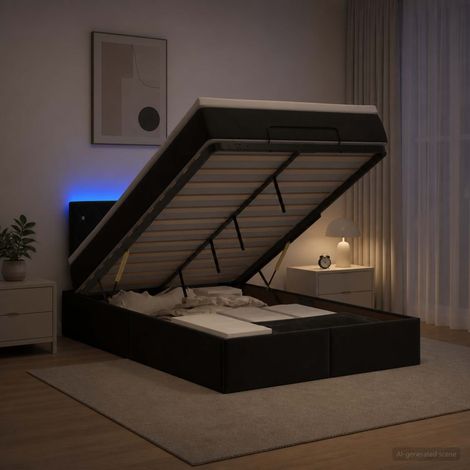 vidaXL Cama tipo otomana con colchón y LED Negro 120 x 200 cm (1/5)