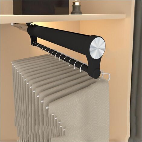 Cintre coulissant, tringle télescopique réglable, support de rangement pour armoire, porte-pantalons robuste, gain de place, noir (50 cm).