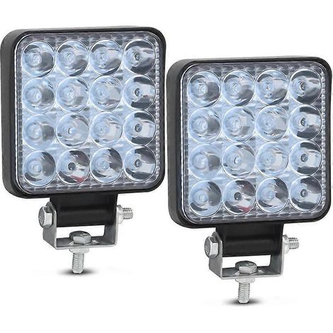 Barre lumineuse de travail LED 72 W, projecteur carré et rond, feux de jour pour 4x4, SUV, quad, camion, excavatrice, blanc et ambre. 2 mini-barres LED 48 W, 16 LED incluses. (1/5)
