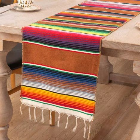 Chemin de table de style mexicain de 108 x 14 pouces, grande décoration pour une fête mexicaine, chemin de table en pur coton