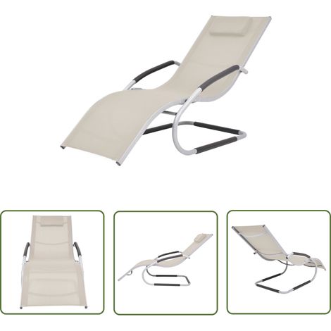 Chaise longue avec oreiller Aluminium et textilène Crème (1/5)