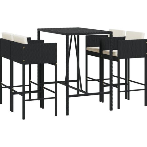 5 Piece Garden Bar Set with Cushions Black Poly Rattan vidaXL (1/5)