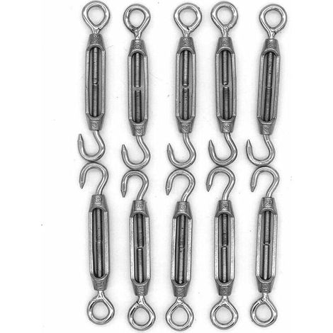 10 Pack M4 Turnbuckle Screws, C to O, Heavy Duty Tension Wire Rope Hardware Kit for Shade, Tent Awning Installation (1/5)