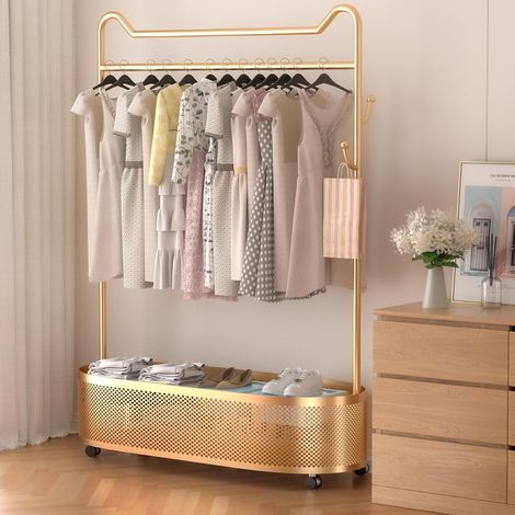 Doré portant a vetement Porte-vêtements en métal,Avec étagère de rangement pour suspendre les vêtements manteaux jupes chemises pulls