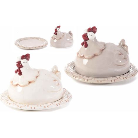 Coprivivande in Ceramica a Forma di Gallina Decorazione per Casa e Cucina Idea Regalo Set da 2 (1/4)