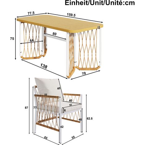 ELVMI Set Tavolo e Sedie da Giardino con 1 Tavolo e 6 Sedie, Cuscini Inclusi, Ferro e Poliestere, Beige (1/4)