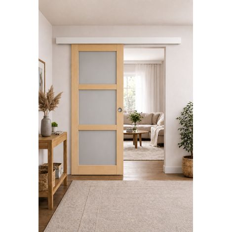 Porta Scorrevole Ayous 3 Ante Grigio RAL 7035 H204 x L73 + Binario Alluminio Bianco e 2 Gusci (1/3)