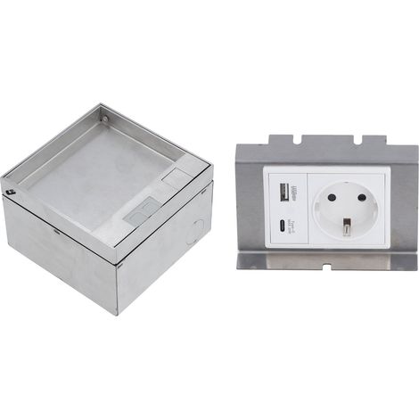 Prise de sol encastrée à 2 broches avec ports USB et Type-C, étanche, avec boîtier en acier inoxydable. (1/5)
