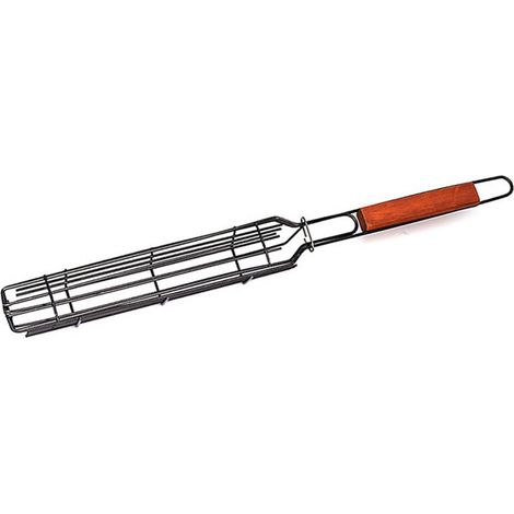 Panier à griller en bois avec ustensiles pour grillades en extérieur (poignée rouge) (1/5)