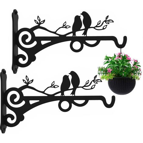 2 portavasi con motivo a uccelli - portavasi da esterno - Portavasi - Adatti per piante da giardino/fiori/mangiatoie per uccelli - Nero - Ferro (1/5)