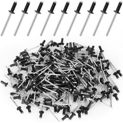 200 Pièces Rivet Pop, 4x10mm Rivets Anthracite, Grosse Tête Rivets Noire Pop, Rivet Plaque Immatriculation pour Bâtiments, Bateaux, Voitures et Meubles (1/5)