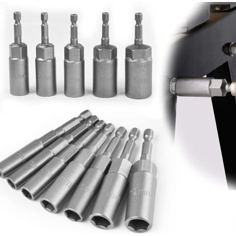 12 PCS Douille Visseuse Magnétique 6-19mm Douille Visseuse à Choc en Acier Allié au Chrome Vanadium Adaptateur Hexagonal Magnétique pour Tournevis Électrique, Clé à Douille (1/5)