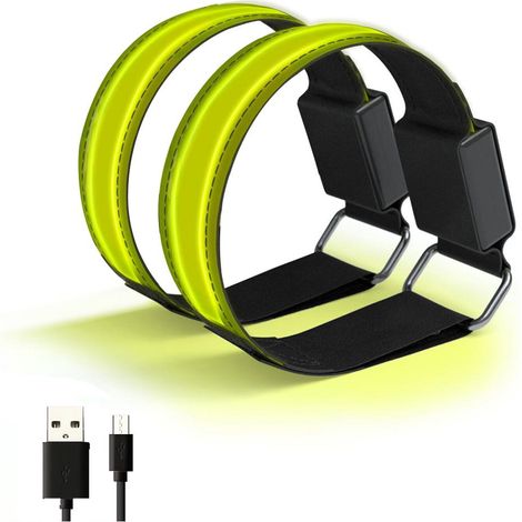2x Bracelets LED USB Rechargeables Bande Réfléchissante Lumineuse Ajustable Sécurité Course à Pied Cyclisme Sport Extérieur (1/5)