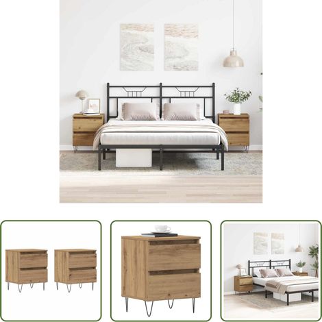 Rangement - Cabinet de chevet 2 pcs chêne artisanal 40 x 35 x 50 cm (1/5)