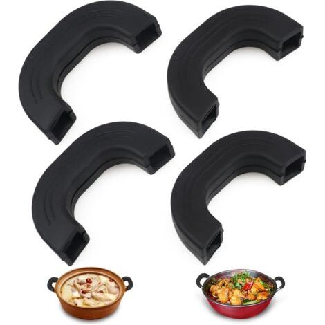 Lot de 4 protège-mains en silicone anti-dérapant pour casseroles - Noir, résistant à la chaleur (1/5)