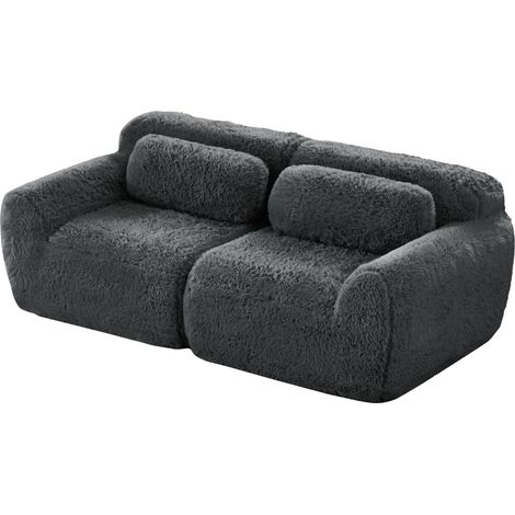 Sofá de 2 plazas de terciopelo gris, modular sin estructura, con cojines (1/5)