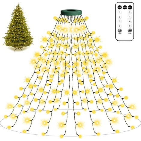 Lichterkette mit Ring, 2 m lange Lichterkette mit 400 LEDs, 16 Lichtersträngen, 8 Leuchtmodi, IP44 wasserdicht, Memory-Funktion für Bäume von 120 cm bis 300 cm, warmweiß (1/5)