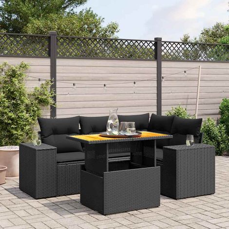 Salon de jardin 5 pièces en résine tressée noire avec coussins et table relevable, 52kg - PANGIVO (1/3)