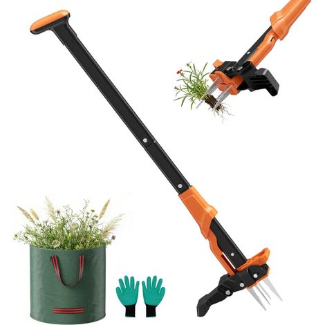 Désherbeur vertical avec sac de jardin 60 L, longueur 100 cm, 4 griffes de désherbage puissantes, pour pelouse, cour et jardin (1/5)