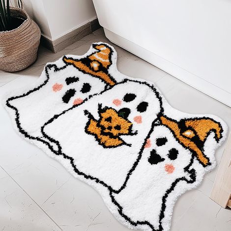 Tapis de bain d'Halloween - Tapis de bain antidérapant à motif fantôme et citrouille, décoration festive pour la salle de bain, tapis de bain sur le thème des fêtes d'Halloween (1/5)