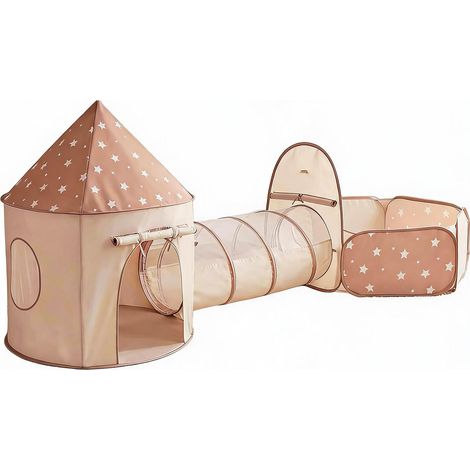 3-in-1-Kinderspielzelt mit Tunnel und Bällebad, aufblasbare Burg für drinnen und draußen, faltbarer Spielbereich mit Basketballkorb (1/5)