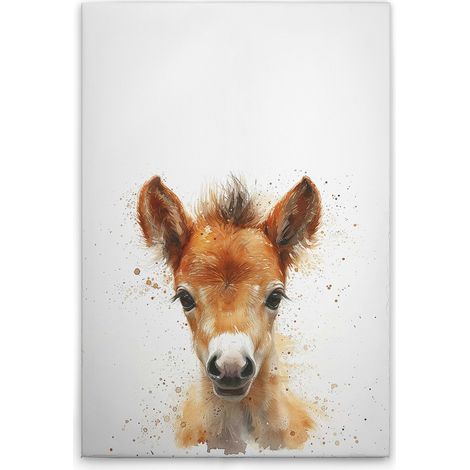 Leinwandbild Baby Fohlen Kinderzimmer M1-No.51912 - Kunstdruck auf Leinwand in Weiß Braun - Wandbild 30 x 45 cm (1/5)