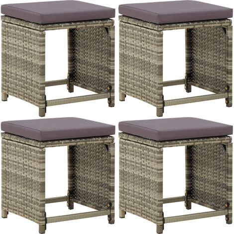 Gartenhocker 4 Stk. mit Kissen Poly Rattan Grau
