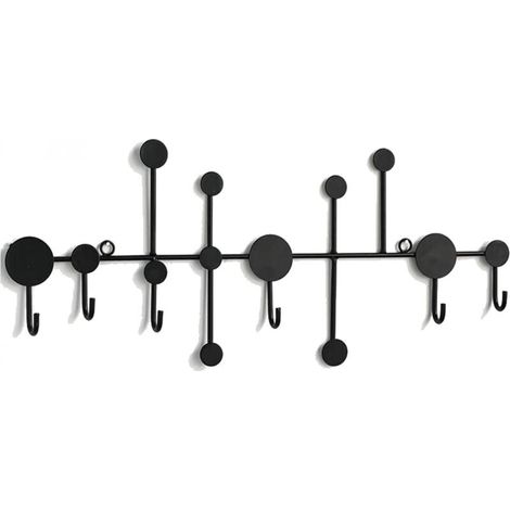 Wandgarderobe mit 6 Haken, vielseitig einsetzbar, zum Aufhängen von Mänteln, Rucksäcken und Hüten, schwarz (1/4)