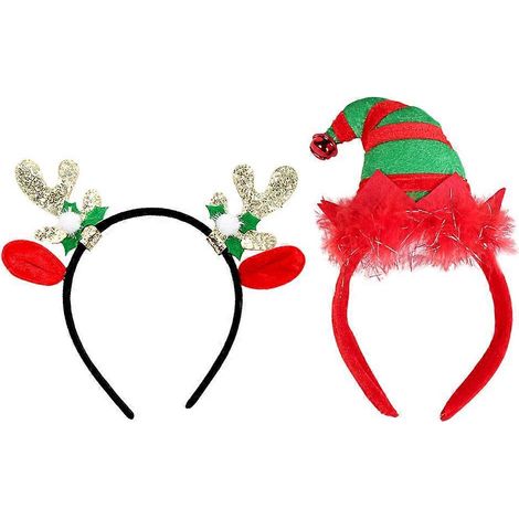 Lot de 2 serre-têtes en bois de cerf pour Noël, accessoires créatifs pour les cheveux, parfaits pour une fête de Noël.-M