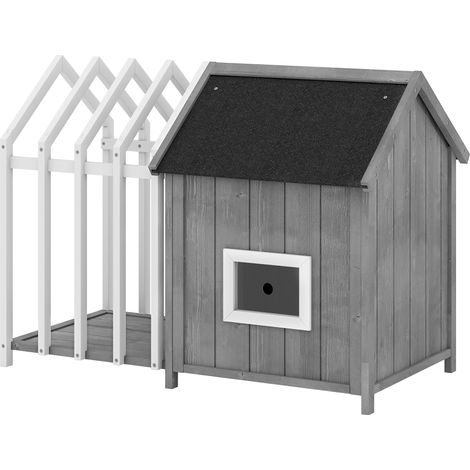 Cuccia per cani da esterno con terrazza 106 x 62,5 x 80,5 cm tetto in catrame piedi rialzati scandinava in legno grigio 210007312