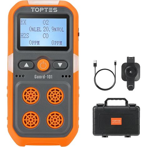 Détecteur De Gaz, Moniteur 4 Gaz pour H2S, CO, LEL Et O2, avec Alarme Vibrante, Visuelle Et Sonore, 14 Heures D'Autonomie, Antidéflagrant, pour Travail Et Maison - Orange (1/5)