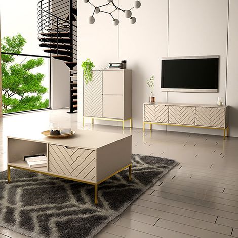 Wohnzimmer Set 3-teilig modern in Beige mit gefrästen Fronten ANGERA-140 (1/5)
