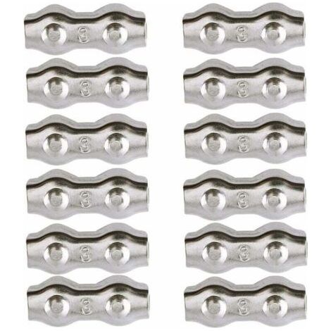 Serre-câble , Serre Cable Acier 3mm 12 Pièces Serre Câbles Duplex Pince de Câble Acier inoxydable 304 D'agrafe de Câble,Câble Poignées pour 2mm Câble Métalliques Pince À Câble Corde à Linge,