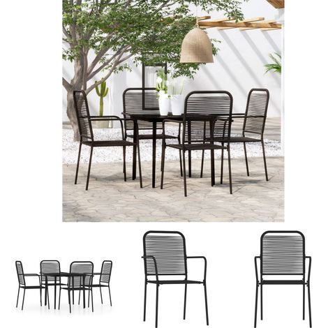 Gartenstuhl - vidaXL 5-tlg. Garten-Essgruppe Schwarz - Garten-Tisch (1/5)