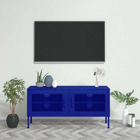 Meuble TV pour Salon - Armoire TV Bleu marine 105x35x50 cm Acier BV727831 - BonneVie (1/5)