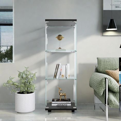 Glasvitrine 3 Etagen schwarz 125x42x36cm modern transparent (1/5)