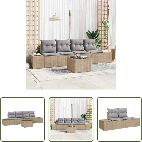 Poly-Rattan - Garten-Sofa-Set mit Kissen 5 pcs Beige und Grau Poly-Rattan (1/5)