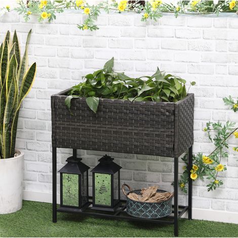 Jardinière surélevée avec étagère effet rotin OKMYHOME (1/4)