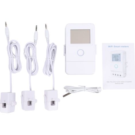 Compteur électrique intelligent triphasé avec capteur, écran LCD, disjoncteur 16 A, alarme de surchauffe, application Wi-Fi et contrôle à distance pour la surveillance de votre domicile. (1/5)