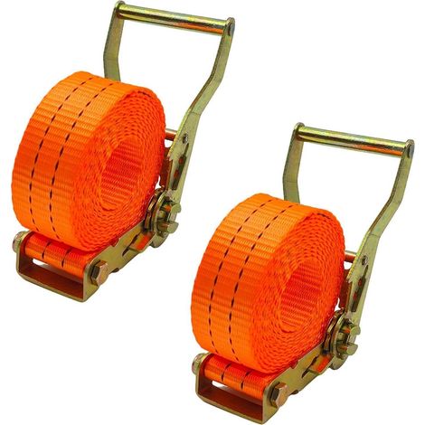 2x sangles d'arrimage 10m avec système à cliquet, charge utile 800kg, 38mm de large, orange
