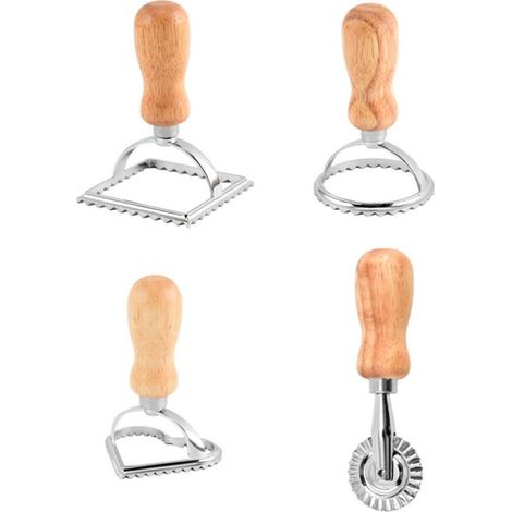 4 x Ustensiles de cuisson - Avec poignées en bois - Presse - pour raviolis, spaghetti, tortellini, lasagnes, biscuits (1/5)