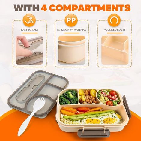 Lunchbox Lunchbox für Erwachsene Lunchbox für Kinder Bento-Box Lunchbox mit 4 Fächern Stoßfest Spülmaschinenfest und aus BPA-freiem Material (1/4)