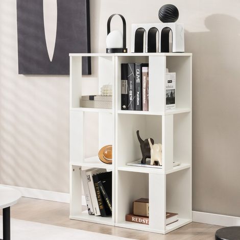 Bibliothèque, Étagère de rangement Bois Asymétrique, 6 Compartiments pour Salon/Chambre 33x33x100,5 cm Blanc CW8178 Maison Chic (1/3)