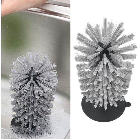 Brosse à verre en nylon ABS, design vertical, non toxique, avec ventouse, pour verres, gobelets et bouteilles d'eau (noir) (1/5)