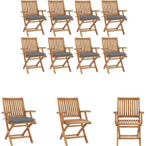 Holzstühle - vidaXL Klappbare Gartenstühle mit Kissen 8 Stk. Massivholz Teak - Gartenstühle mit Kissen (1/5)