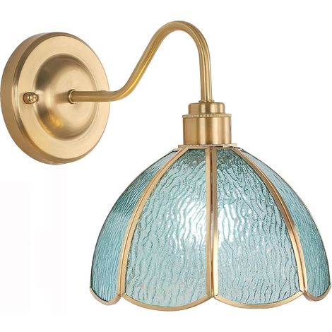 Applique murale, lampe de chevet vintage, appliques murales en laiton avec abat-jour en verre, applique d'intérieur (sans ampoule) (1/5)