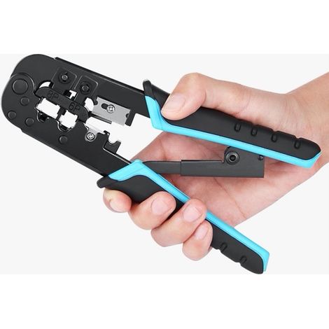 Pince à sertir réseau 3-en-1 6P 8P, outil multifonctionnel à cliquet pour couper, dénuder et crimper les câbles RJ45/RJ11. (1/5)