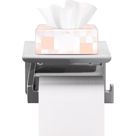Trintion Toilet Paper Roll Holder with Shelf, Self-Adhesive No Drill, Stainless Steel, Durable and Easy to Install, Perfect for Bathroom and Office (Plating) (1/5)